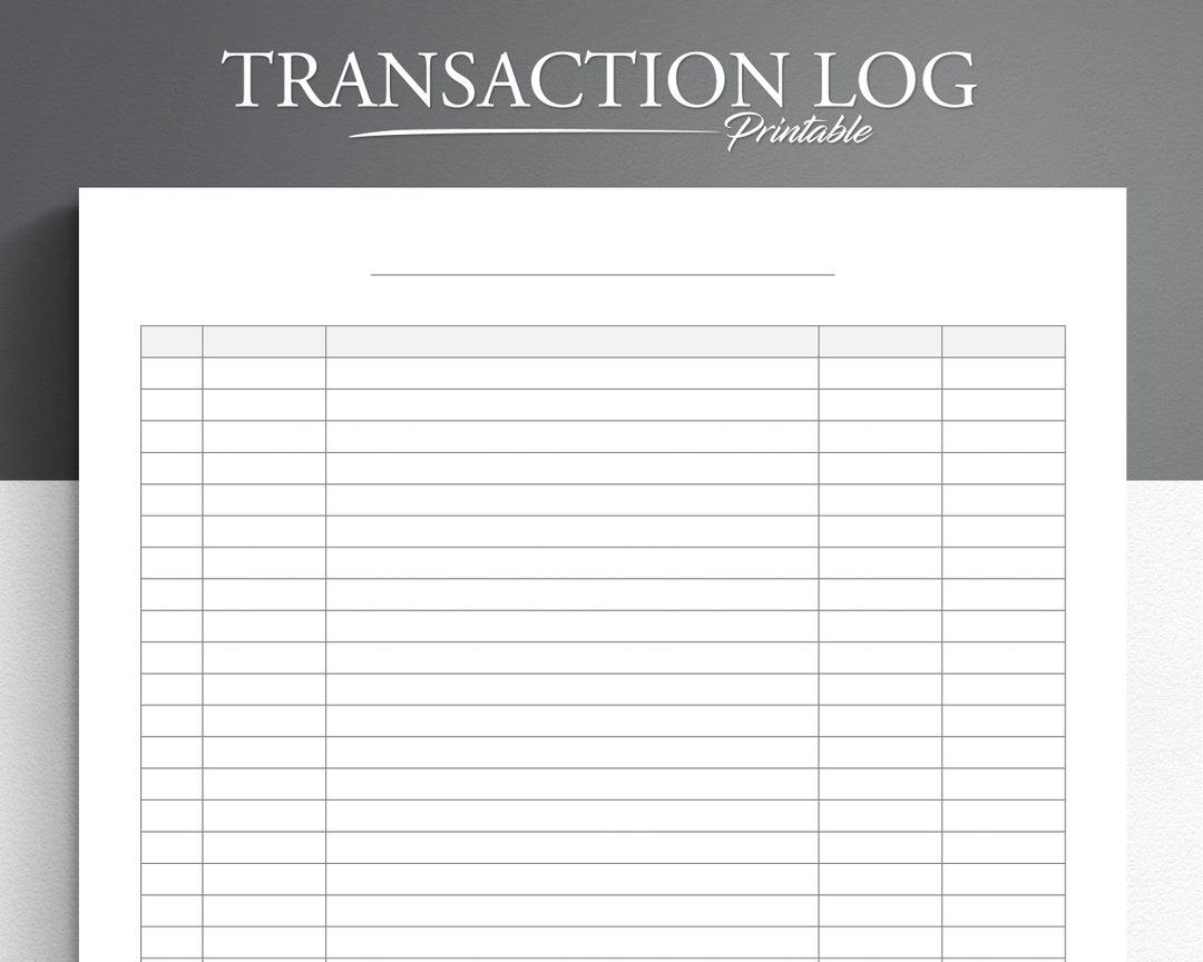 Printable Transaction Log. Transaction Logbook. Transaction Notebook