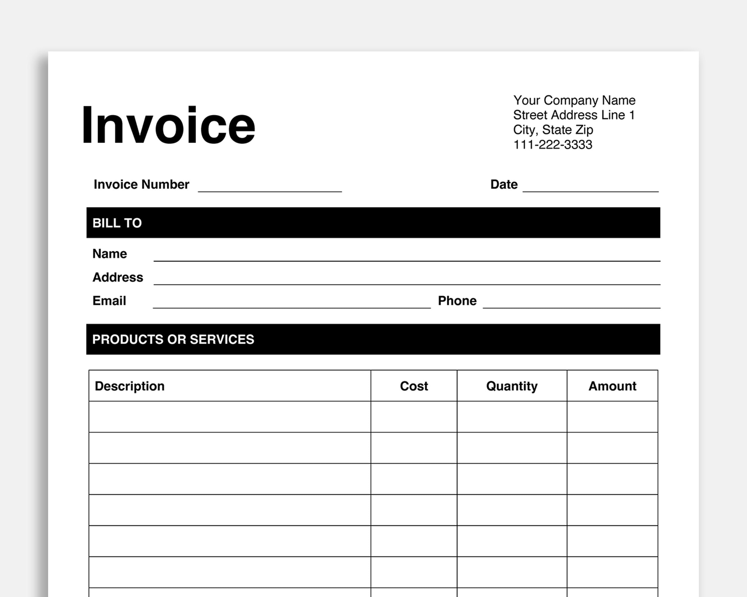 invoice template pdf google docs word business invoice etsy