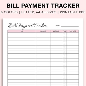 Bill Payment Tracker. Monthly Bill Payment Tracker. Monthly Bill Organizer. Bill Due Planner.