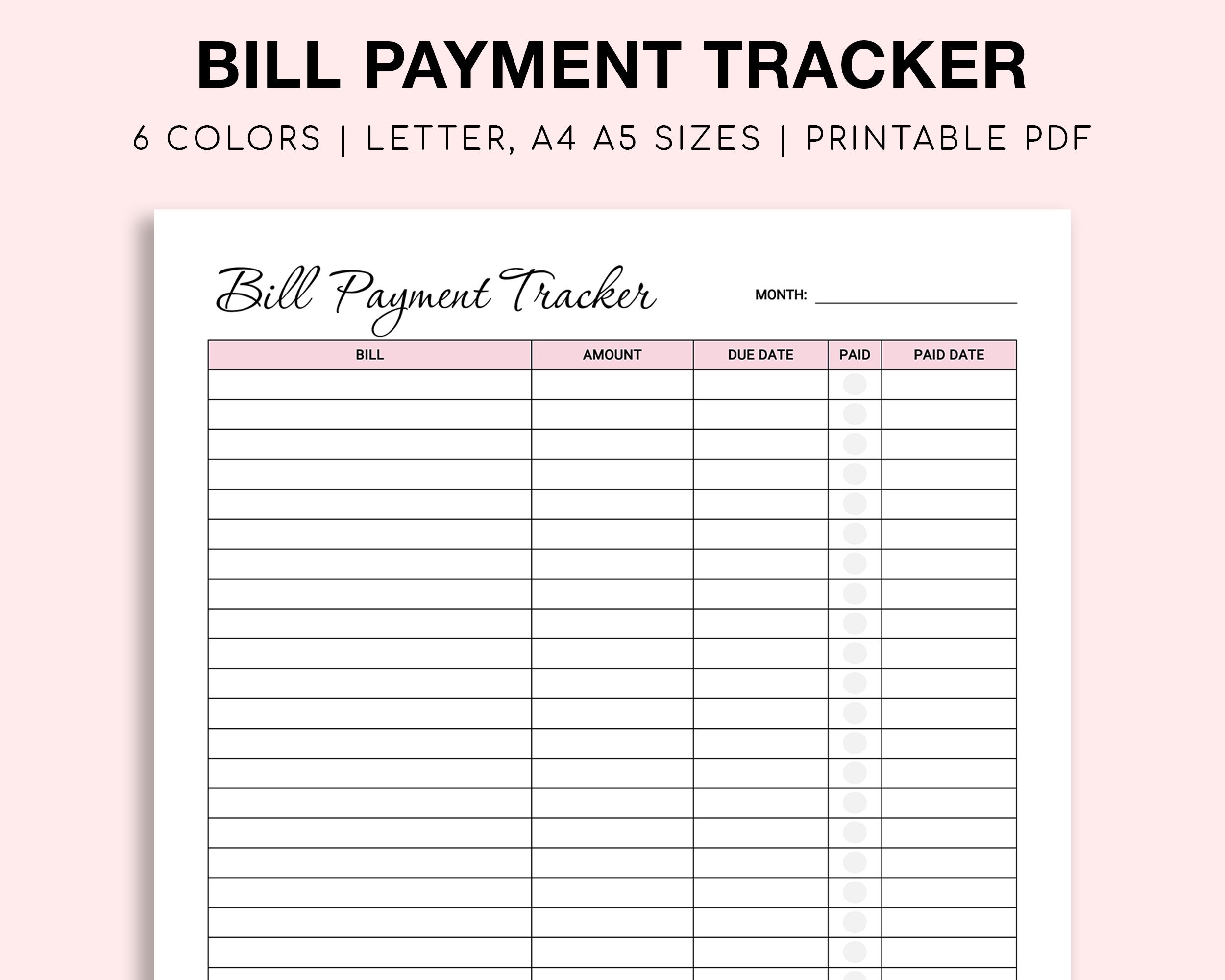 Bill Payment Tracker, Bill Organizer, Bill Due Planner, Bill Tracker, Weekly  Budget Planner, Monthly Bill Tracker - MakeMeDesign