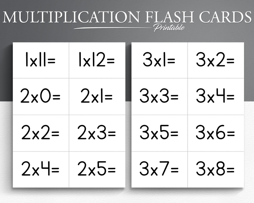 Printable Multiplication Flash Cards Set 012 (169 Cards). Math Flash