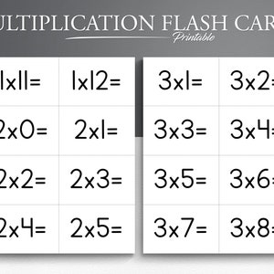 Juego de tarjetas flash de multiplicación imprimibles del 0 al 12 (169 tarjetas). Tarjetas didácticas de matemáticas. Práctica de multiplicación. Aprenda las tablas de multiplicar.