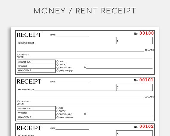 money or rent receipt printable receipt cash receipt sales etsy