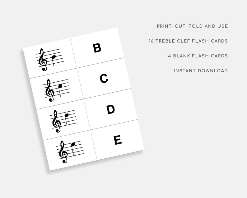 Printable Music Note Flash Cards. Treble Clef. Learning to - Etsy