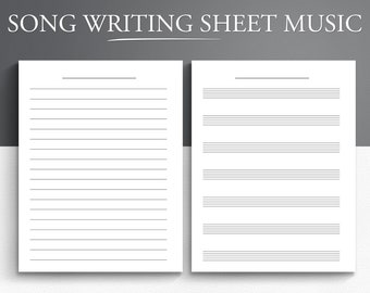 Printable Songwriting Templates - Set of 4 PDFs. Music and Lyric Sheets.