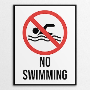 Printable No Swimming Sign in US Letter and A4 Sizes, Instant Download PDF