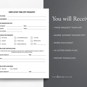 Employee Time-off Request Template. Vacation Request Form. PTO Request Template. image 4