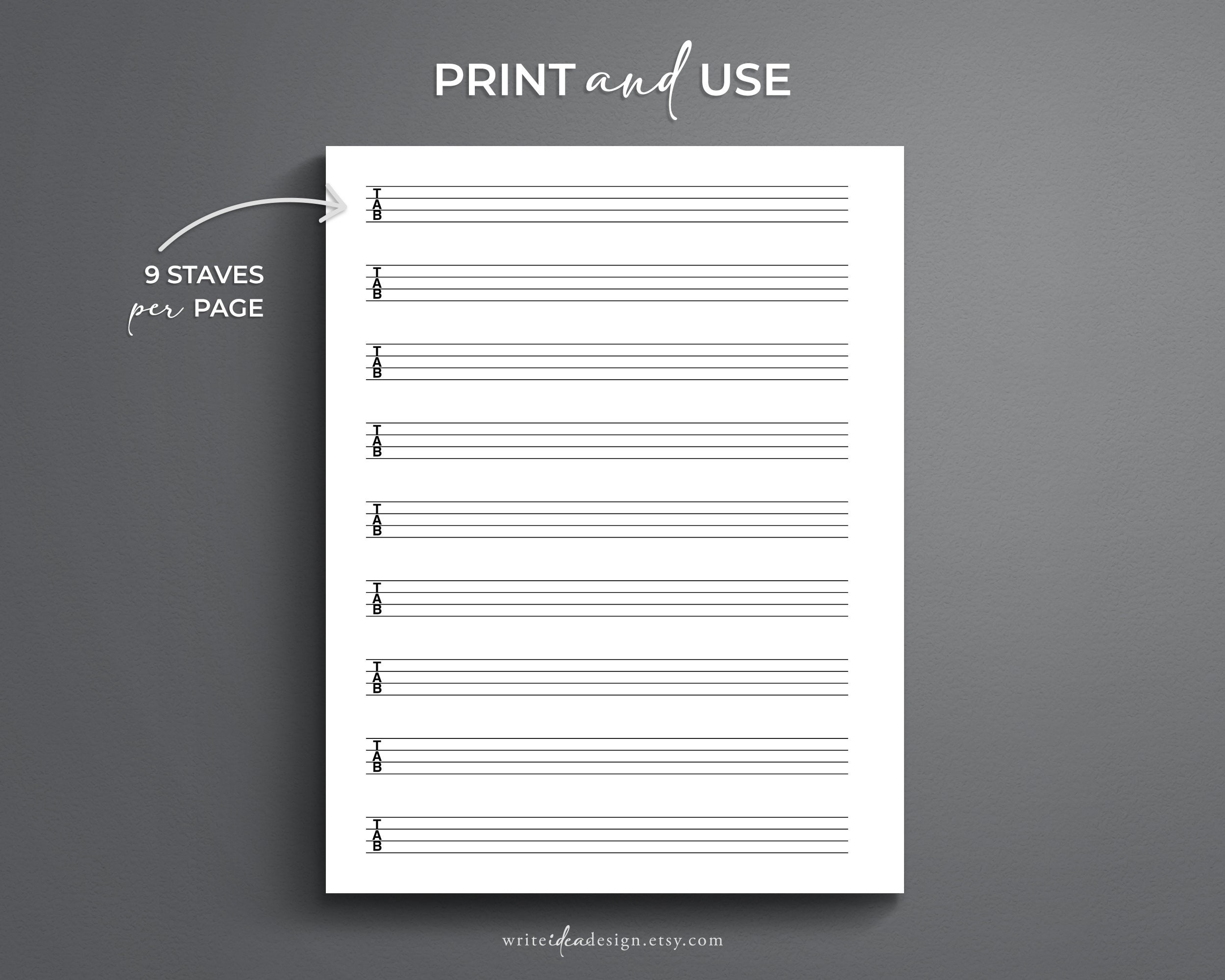 4 String Sheet Music. Printable Bass Guitar and Ukulele Tab Paper for ...
