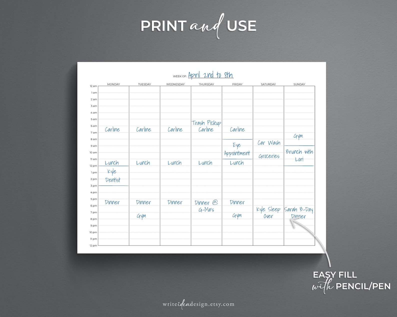 Printable Weekly Time Blocking Planner: 24 Hour Schedule (PDF) - Etsy
