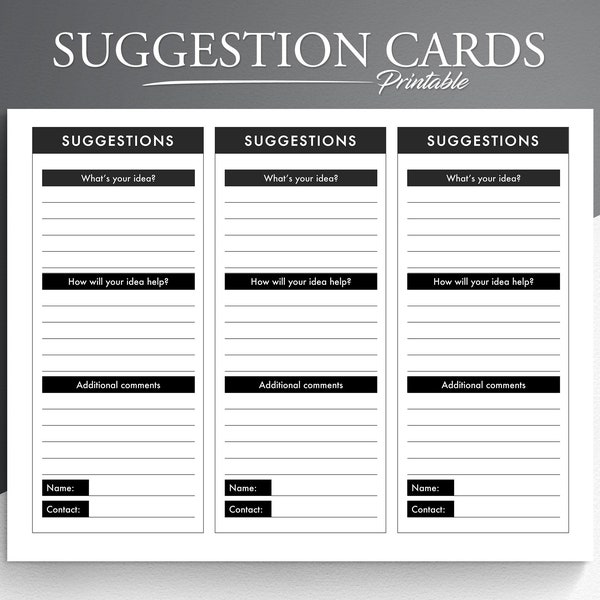 Printable Employee Suggestion Card. Suggestion Form. Employee Suggestion Box Template. Suggestion Template.