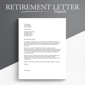 Professional Retirement Letter Template. Google Docs/Microsoft Word. Retirement Notice.