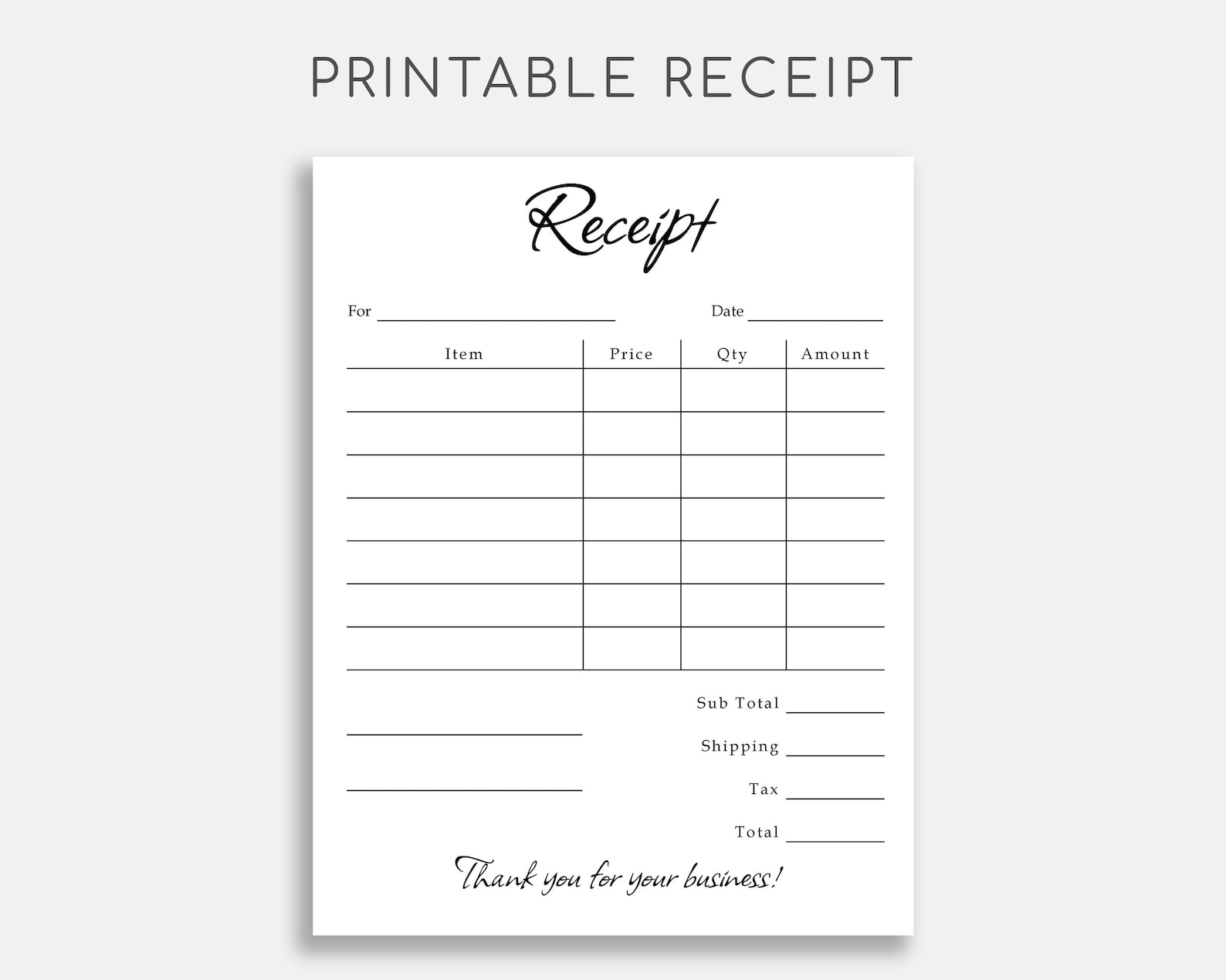 Printable Receipt Form. Small Business Receipt. Sales Receipt. Etsy