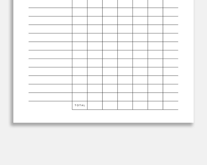 May include: A blank grid with 10 columns and 20 rows. The grid is labeled "TOTAL" at the bottom.