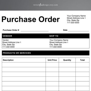 Purchase Order Template. PDF/Google Docs/Microsoft Word. Purchase Order Form. Order Template.