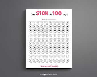 10.000-Euro-Spar-Challenge-Tracker, ausdruckbare Spar-Tabelle, 100-Tage-Umschlag-Challenge, Budgetvorlage zum Ausdrucken