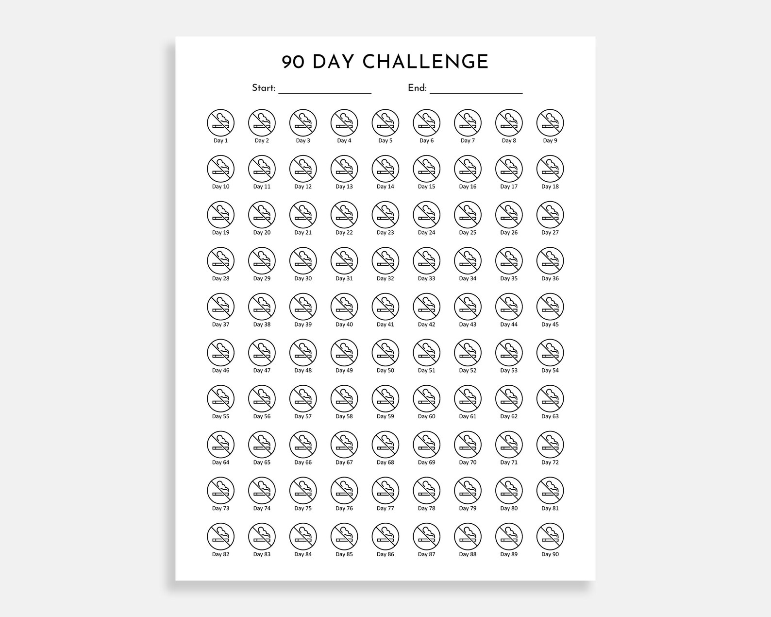 Quit Smoking Printable Challenge Stop Smoking Tracker Etsy UK