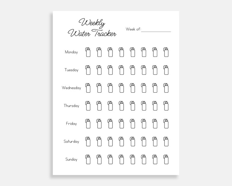 Weekly Water Tracker. Water Log. Weekly Water Challenge. Etsy