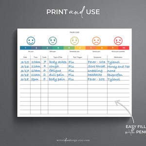 Printable Pain Log - Track Your Child's Pain and Symptoms. PDF Download. Pain Tracker. - Etsy