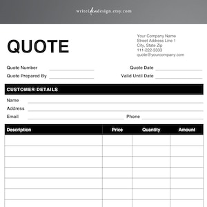 Quote Template. PDF/Google Docs/Microsoft Word. Quote Form. Job Quote. Job Proposal.