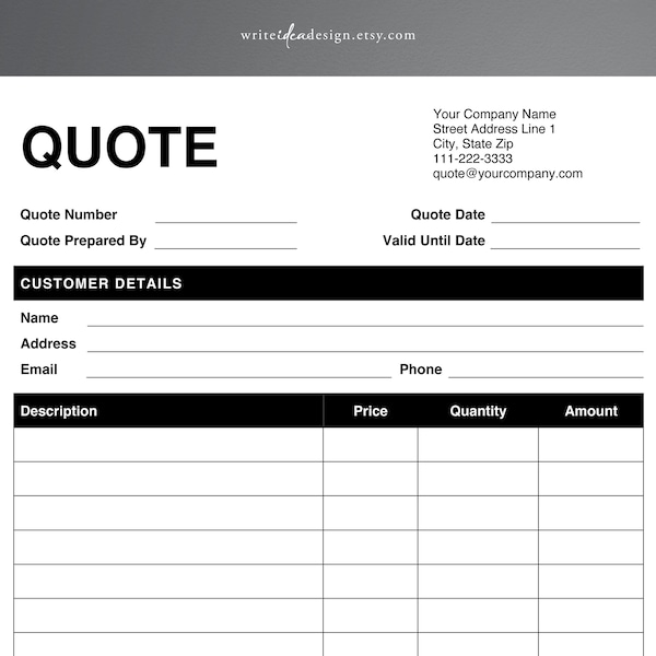 Quote Template. PDF/Google Docs/Microsoft Word. Quote Form. Job Quote. Job Proposal.