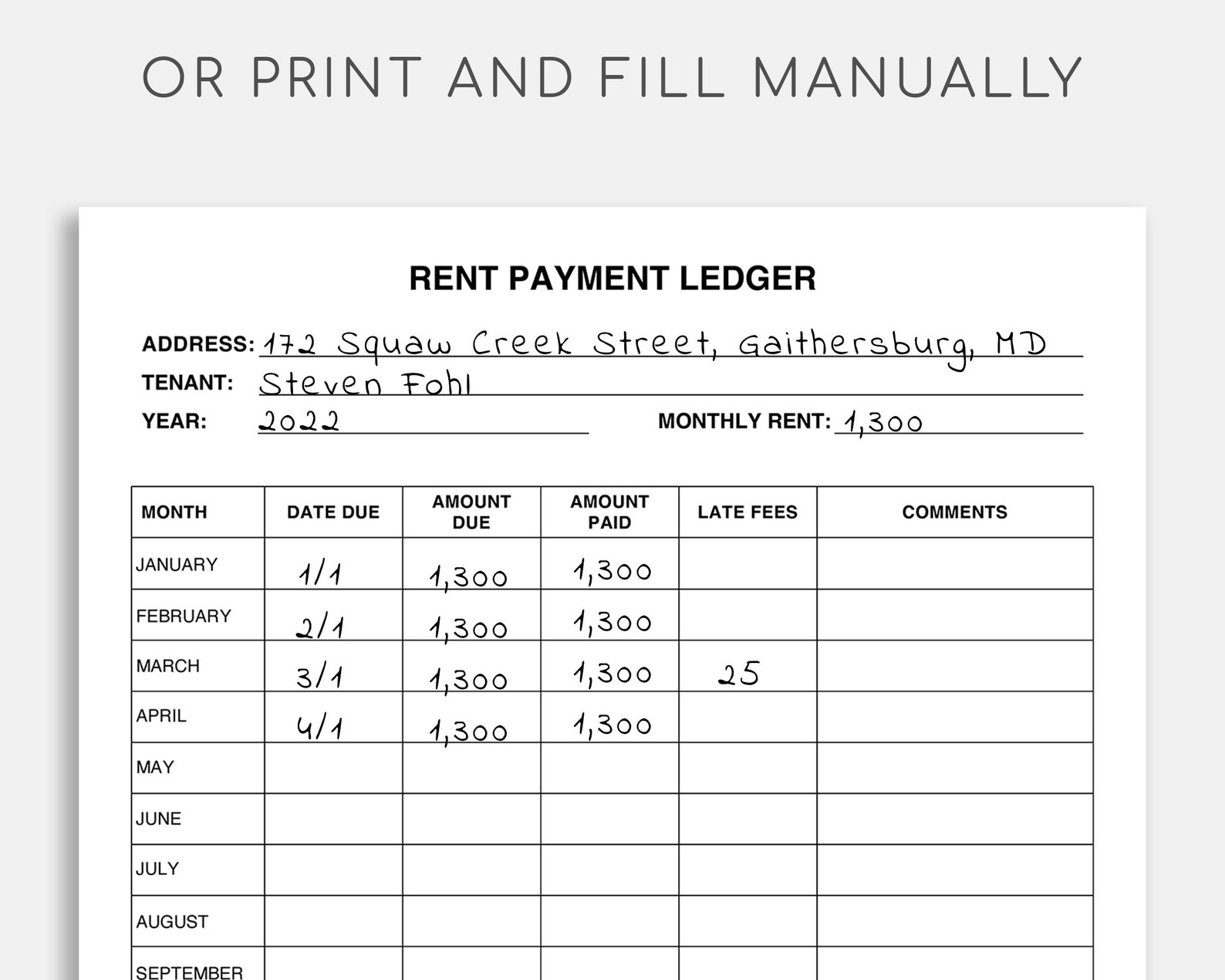 Rent Payment Ledger. Rental Payment Tracker. Monthly Rent Etsy
