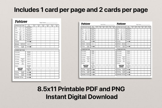 yahtzee score card yahtzee printable score card print your etsy canada