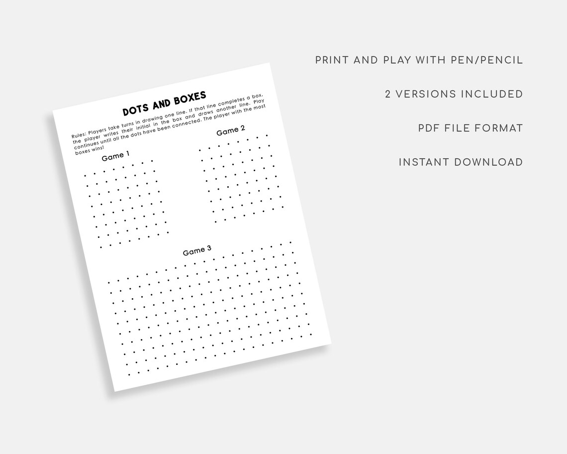 Dots and Boxes Printable Game. Dot Grid Printable Game. Pigs Etsy