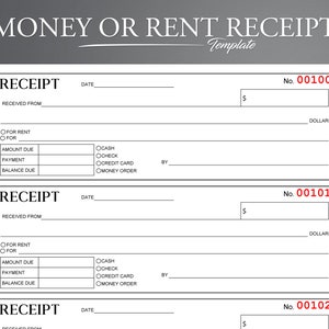 Money or Rent Receipt. Printable Receipt. Cash Receipt. Sales Receipt.
