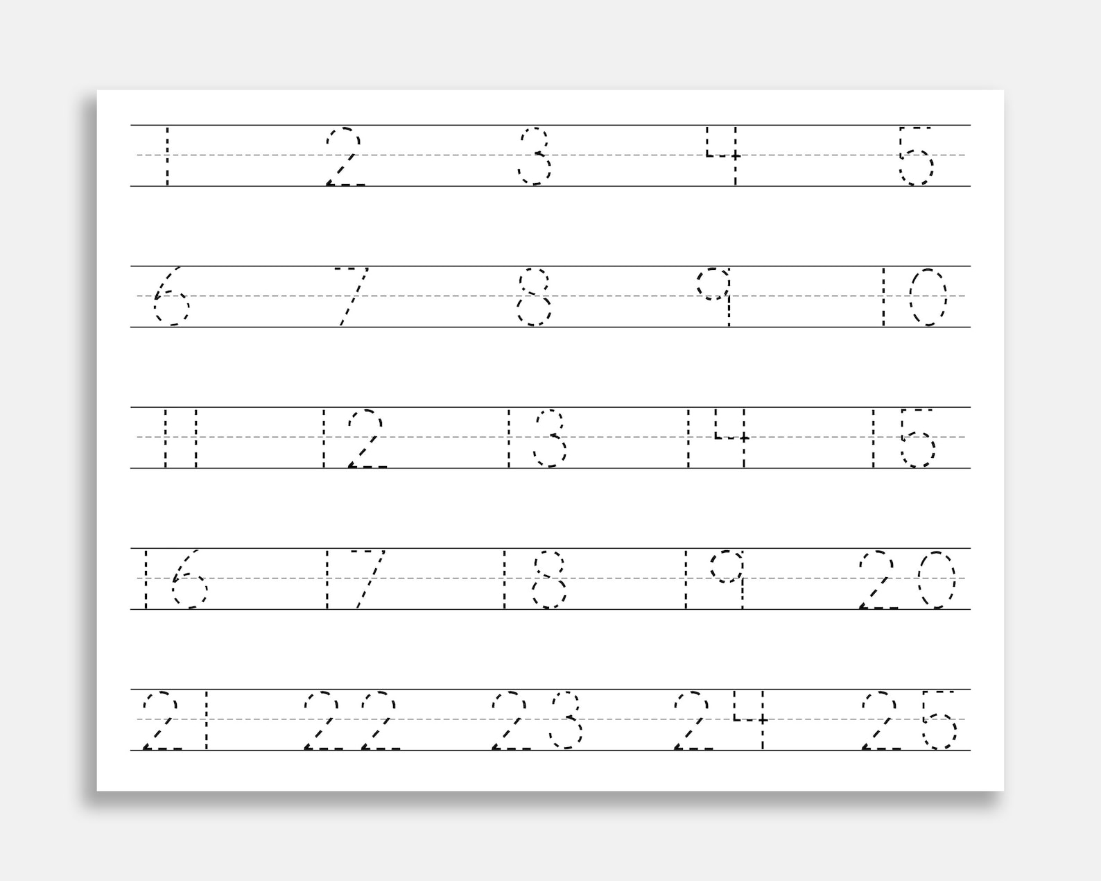 Number Tracing Worksheet 125. Printable Trace Numbers. Etsy