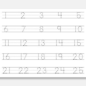 Number Tracing Worksheet 1-25. Printable Trace Numbers. - Etsy