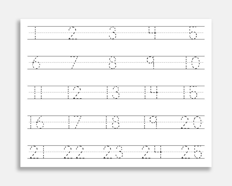 number-tracing-worksheet-1-25-printable-trace-numbers-etsy-uk