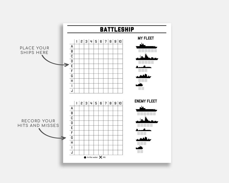 Printable Battleship Game. Battleship Board Game. Etsy