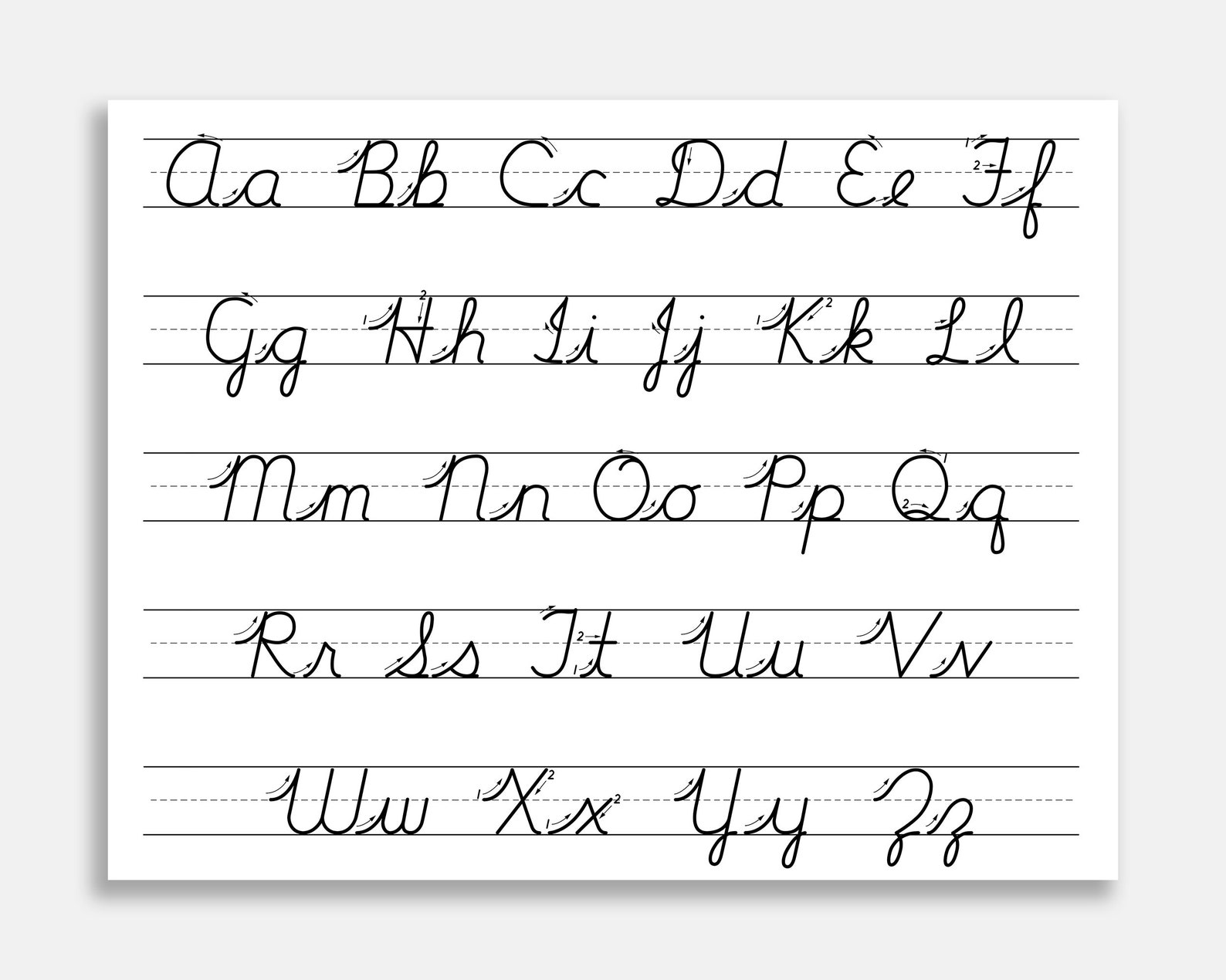 Cursive alphabet tracing worksheet printable trace the etsy