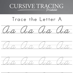 Cursieve lettertracering. Cursieve handschriftoefening. Leer cursief. Cursieve overtrekwerkbladen.