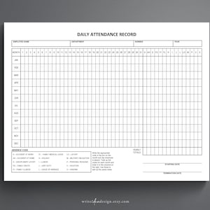 Employee Attendance Tracker: Printable Absence Log (PDF) - Etsy