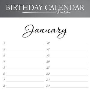 Birthday Calendar. Printable Birthday Tracker. Birthday Reminder List. Birthday Planner.