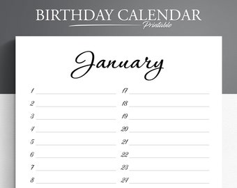 Birthday Calendar. Printable Birthday Tracker. Birthday Reminder List. Birthday Planner.