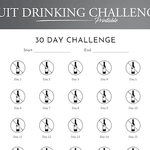 Afdrukbare uitdaging Stoppen met drinken. Stop met drinken Tracker. 30/60/90 Geen drinkuitdaging.