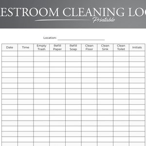 Printable Restroom Cleaning Log for Businesses. Bathroom Cleaning Log. Bathroom Checklist. Restroom Checklist.