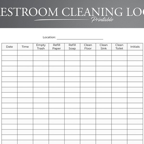 Printable Restroom Cleaning Log for Businesses. Bathroom Cleaning Log. Bathroom Checklist. Restroom Checklist.
