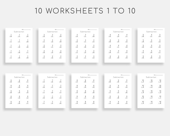 subtraction worksheets for 1 10 math worksheets preschool etsy