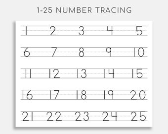 number tracing worksheet 1 25 printable trace numbers etsy australia