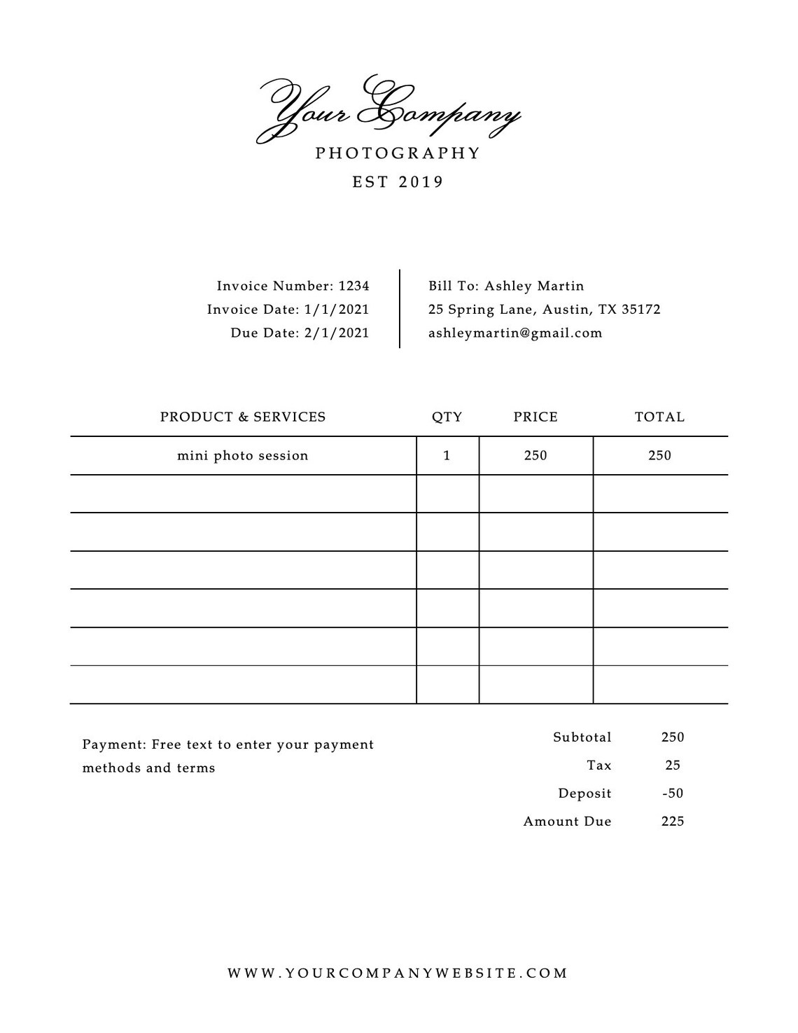 Photography Invoice Template Printable Invoice Invoice Etsy