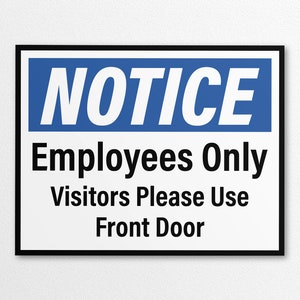 Aviso imprimible: los empleados solo los visitantes usan el letrero de la puerta principal en tamaños Carta de EE. UU. y A4, descarga instantánea PNG/PDF