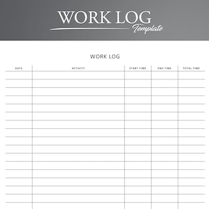 Work Log Printable. Time Log. Time Tracker. Working Hours Log. Activity Tracker.