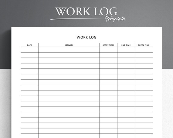 Work Log Printable. Time Log. Time Tracker. Working Hours Log. Activity Tracker.
