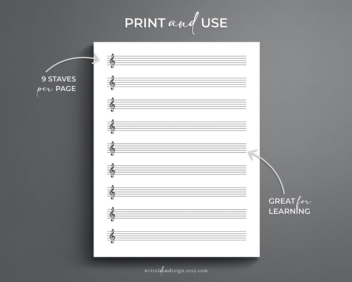 Printable Treble Clef Sheet Music for Letter/a4. Blank Music - Etsy