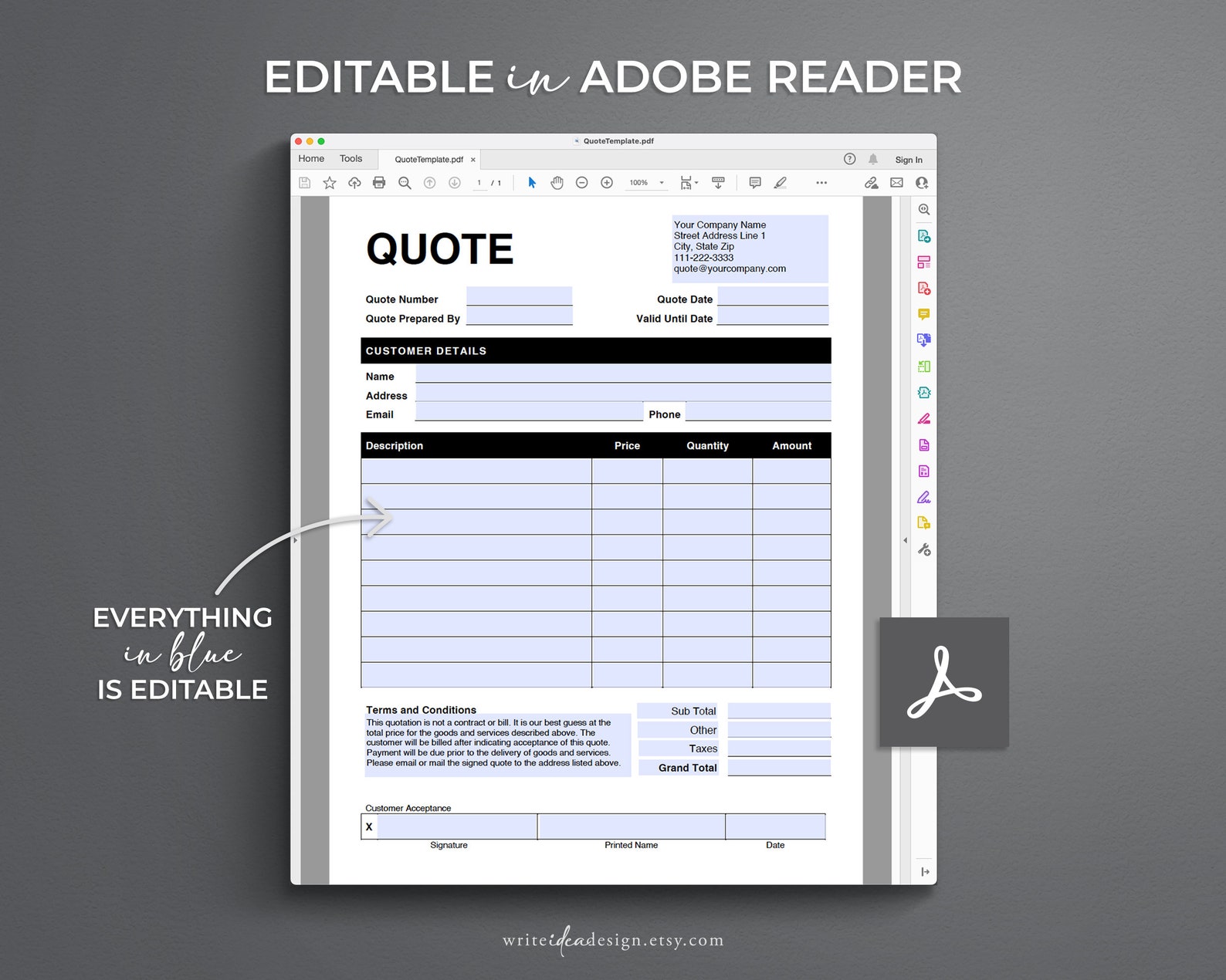 Quote Template. Pdf/google Docs/microsoft Word. Quote Form. Job Quote