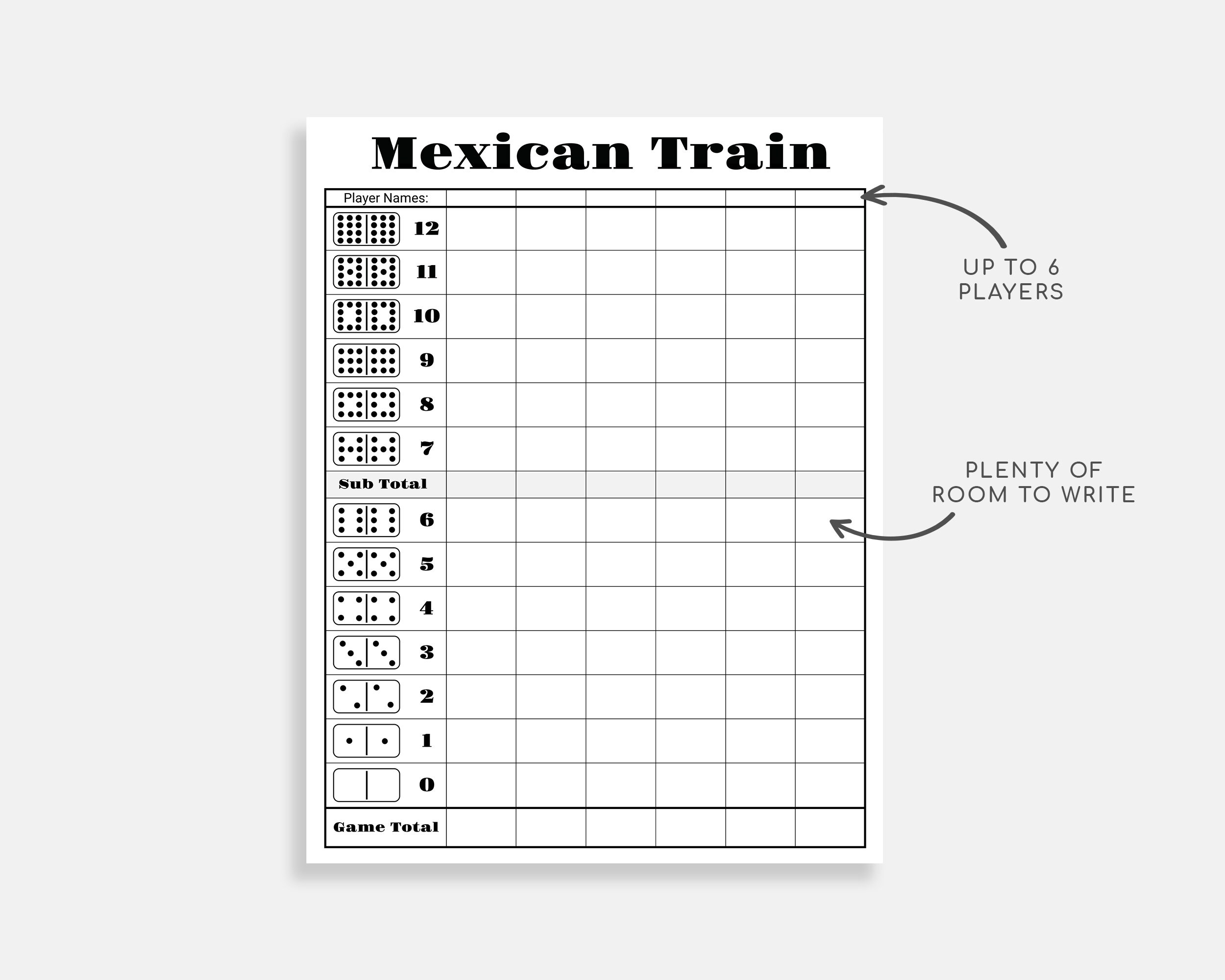 Printable Mexican Train Score Sheet