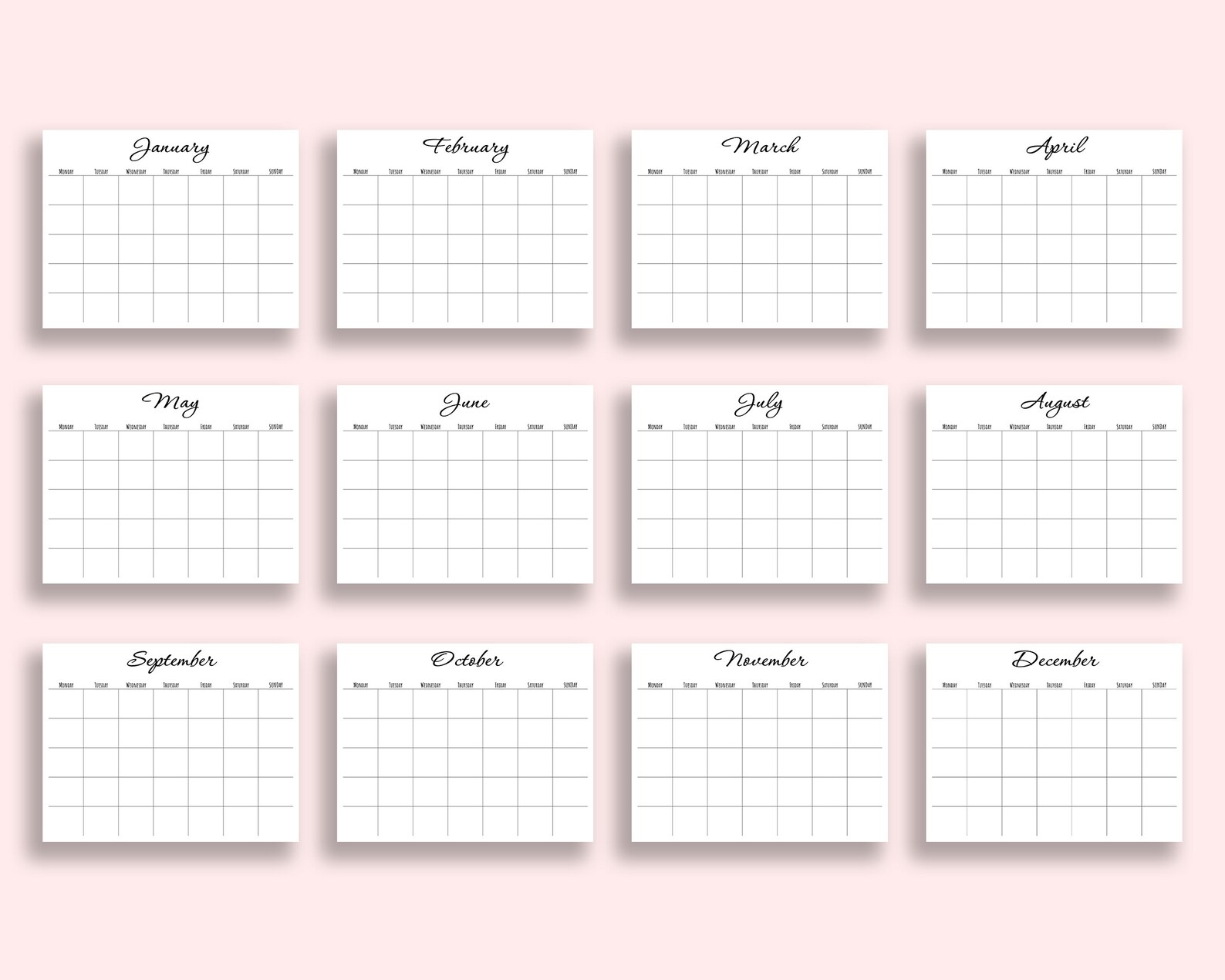 Printable Blank Monthly Calendar. Monday/sunday Start. - Etsy